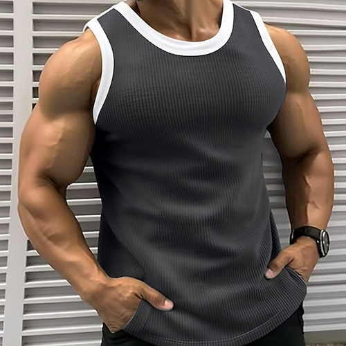 

Men's Tank Top Vest Top Undershirt Sleeveless Shirt Color Block Pit Strip Crew Neck Outdoor Going out Sleeveless Clothing Apparel Fashion Designer Muscle