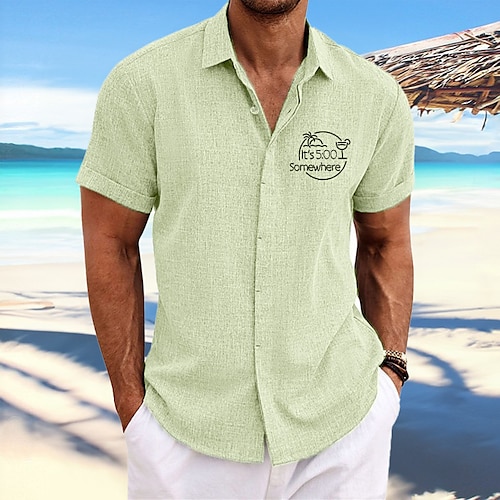 

Homme Chemise Chemise Lin Lettre Imprimés Photos Col rabattu Blanche Rose Claire Bleu Vert Kaki Extérieur Plein Air Manches courtes Imprimer Vêtement Tenue Lin Mode Design Décontractées Flexible