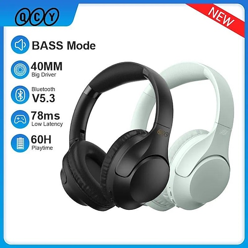 

QCY H2 Wireless Headphones Bluetooth 5.3 BASS Stereo Headset 78ms Low Latency Gaming Earphones 60H Playtime Dual Device Connect