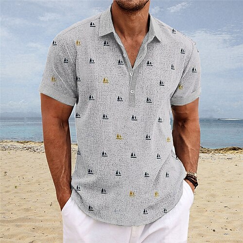 

Hombre Camisa camisa de lino Estampados Escote Chino Amarillo Azul Piscina Morado Verde Trébol Gris Oscuro Exterior Calle Manga Corta Estampado Ropa Lino Moda Ropa de calle Design Casual