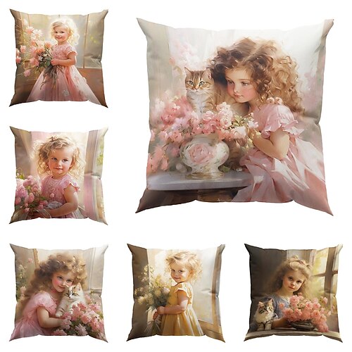 

Double Side Pillow Cover 1PC Vintage Girl Soft Decorative Square Cushion Case Pillowcase for Bedroom Livingroom Sofa Couch Chair