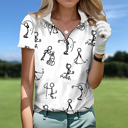 

Femme T-shirt POLO Chemise de golf Respirable Séchage rapide Evacuation de l'humidité Manche Courte Vêtements de golf Top Standard Zippé Col Montant Imprimé Eté Tennis Le golf Pickleball