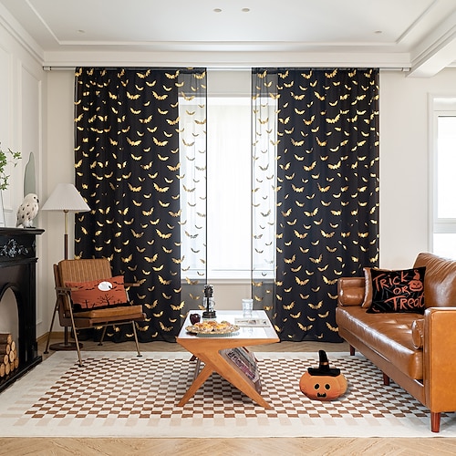 

Halloween Bat Sheer Curtain Panels Curtain For Living Room Bedroom Door Kitchen Window Treatments Thermal Insulated Room Darkening