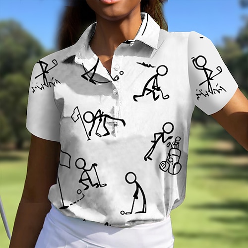 

Femme T-shirt POLO Chemise de golf Polo boutonné Respirable Séchage rapide Evacuation de l'humidité Manche Courte Vêtements de golf Top Standard Imprimé Eté Tennis Le golf Pickleball