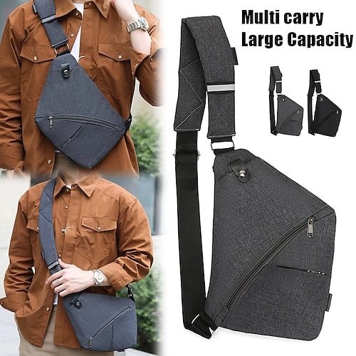 

Men's Crossbody Bag Chest Bag Oxford Cloth Outdoor Daily Zipper Large Capacity Lightweight Durable Solid Color Black left shoulder gray right shoulder black right shoulder