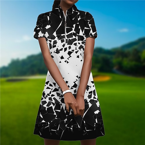 

Damen Tenniskleid Golfkleid Atmungsaktiv Schnelltrocknend Feuchtigkeitsableitung Ärmellos Kleider Tennis-Outfit Zip Bedruckt Sommer Tennis Golfspiel Pickleball