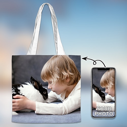 

Presentes personalizados com foto personalizados corporativos personalizados masculinos femininos bolsa de ombro infantil bolsa de lona sacola de compras de poliéster impressão diária grande capacidade durável impressão personalizada branca