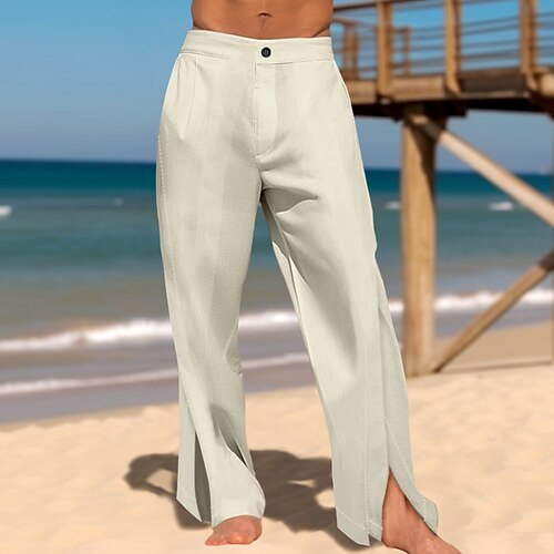

Homme Pantalon en lin Pantalon pantalon été Pantalon de plage Poche avant Plein Confort Respirable Casual du quotidien Vacances Mélange de Lin Coton Mode basique Noir Blanche
