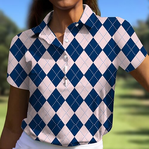 

Women's Polo Shirt Golf Shirt Button Up Polo Breathable Quick Dry Moisture Wicking Short Sleeve Golf Apparel Golf Clothes Regular Fit Plaid Summer Tennis Golf Pickleball