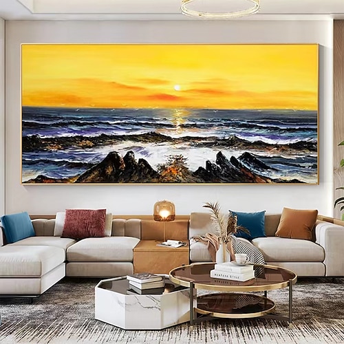 

Pintura al óleo hecha a mano lienzo arte de la pared decoración puesta de sol abstracta paisaje marino pinturas para la decoración del hogar enrollado sin marco pintura sin estirar