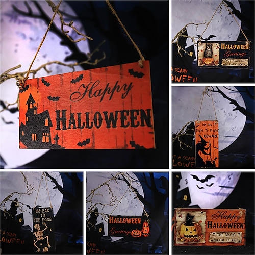 

1 Stück Halloween-Wandschild aus Holz, Holzschild mit Hexen-Kürbis-Muster, Wanddekoration, Zubehör, für Halloween-Dekoration, Heimdekoration, Raumdekoration, Haushaltsgegenstände, 10 x 20 cm/4'' x 8''