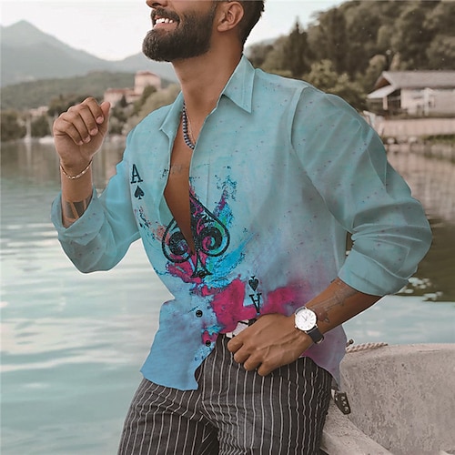 

Herren Hemd leinenhemd Grafik-Drucke Poker Umlegekragen Gelb Rosa Blau Purpur Grün Outdoor Strasse Langarm Bedruckt Bekleidung Leinen Modisch Strassenmode Designer Brautkleider schlicht