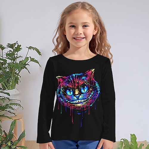 

Fille T-shirt manche longue T-shirt Tee-shirts Graphic Bande dessinée Chat 3D effet Actif Mode Le style mignon Polyester Extérieur Casual du quotidien Enfants Col ras du cou 3-12 ans Graphique