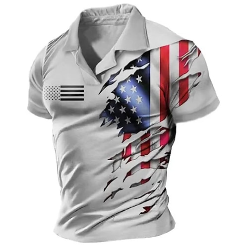 

Men's Shirt Linen Shirt Graphic Prints Paw American Flag Stand Collar Gray Outdoor Street Long Sleeve Print Clothing Apparel Linen Fashion Streetwear Designer Casual