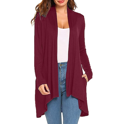 

Mulheres Sueter Cardigan Saltador Estriado Tricotar Bolsos Côr Sólida Abertura Frontal à moda Casual Ao ar livre Diário Verão Outono Preto Branco S M L