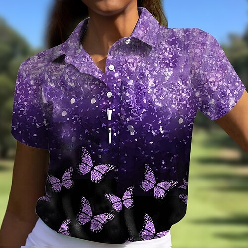 

Damen poloshirt Golfhemd Geknöpftes Poloshirt Atmungsaktiv Schnelltrocknend Feuchtigkeitsableitung Kurzarm Golfbekleidung Golfkleidung Regular Fit Schmetterling Farbverläufe Sommer Tennis Golfspiel