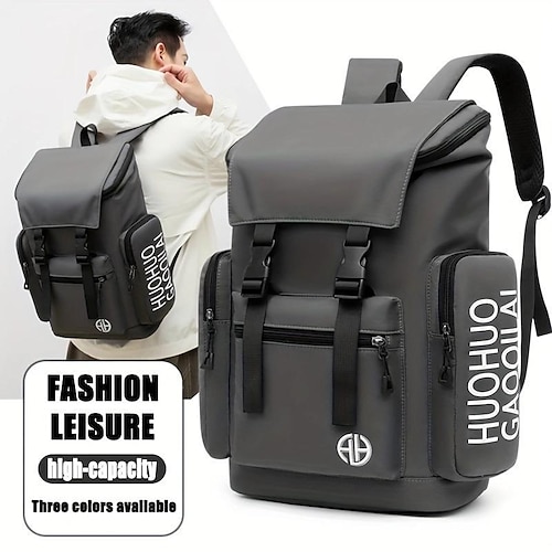 

Herren Rucksack Schultasche Schulanfang Reisen Feste Farbe Nylon Einstellbar Hohe Kapazität Wasserdicht Reißverschluss Schwarz Hell Gray Grau