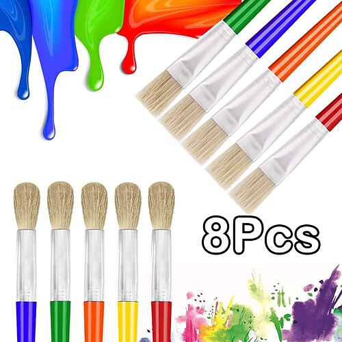 

8 pçs pincéis de pintura para crianças anezus pincéis de pintura para crianças grandes pincéis gordinhos redondos e planos pré-escolar pincéis para tinta lavável tinta acrílica