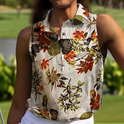 

Women's Polo Shirt Golf Shirt Button Up Polo Breathable Quick Dry Moisture Wicking Sleeveless Golf Apparel Golf Clothes Regular Fit Floral Summer Tennis Golf Pickleball