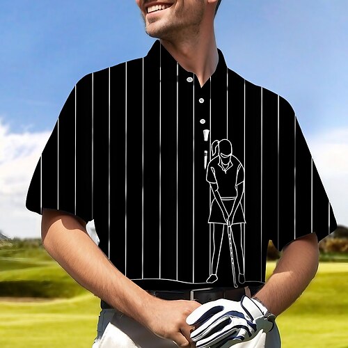 

Homens Camisa polo de caminhada Camisa de golfe Pólo de botões Respirável Secagem Rápida Pavio Humido Manga Curta Vestuário de golfe Roupas de golfe Normal Riscas Verão Tênis Golfe Pickleball