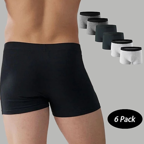 Herr 6-pack Boxerkalsonger Underkläder Boxershorts Bomull Andningsfunktion Slät Svart Blå
