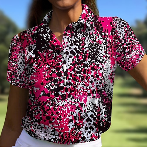 

Femme T-shirt POLO Chemise de golf Polo boutonné Respirable Séchage rapide Evacuation de l'humidité Manche Courte Vêtements de golf Top Standard Léopard Eté Tennis Le golf Pickleball