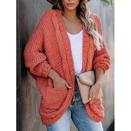 

Mulheres Sueter Cardigan Saltador Robusto Tricotar Bolsos Côr Sólida Abertura Frontal à moda Casual Ao ar livre Diário Outono Inverno Preto Rosa S M L