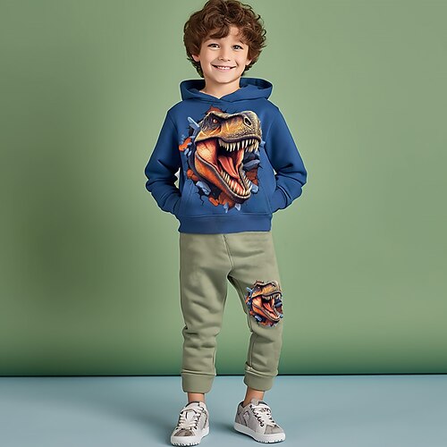 

2 Piezas Niños Chico Sudadera con capucha y Pantalones Conjuntodesudaderaconcapucha Conjunto de Ropa Vestimenta Graphic Caricatura Dinosaurio Manga Larga Estampado Establecer Exterior Impresión 3d