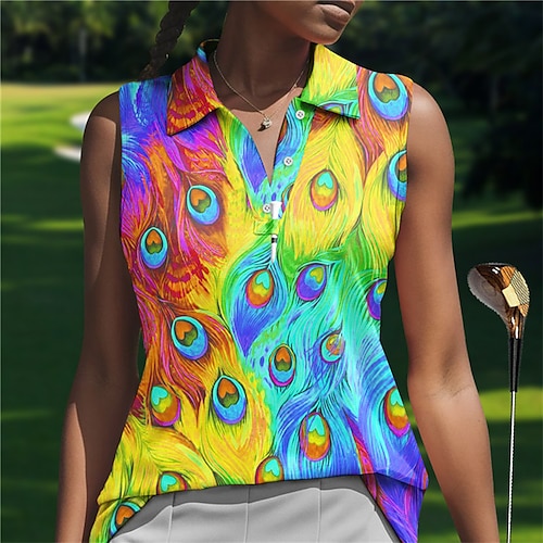 

Femme T-shirt POLO Chemise de golf Polo boutonné Respirable Séchage rapide Evacuation de l'humidité Sans Manches Vêtements de golf Top Standard Imprimé Eté Tennis Le golf Pickleball