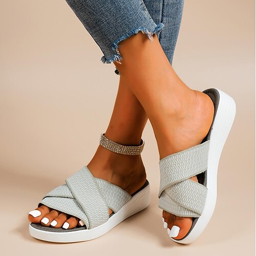 

Femme Sandales Chaussures Flyknit Pantoufles Plateforme du quotidien Marche Eté Plateau Bout rond Elégant Décontractées Confort Tissage Volant Mocassins Couleur unie Vert clair Bleu