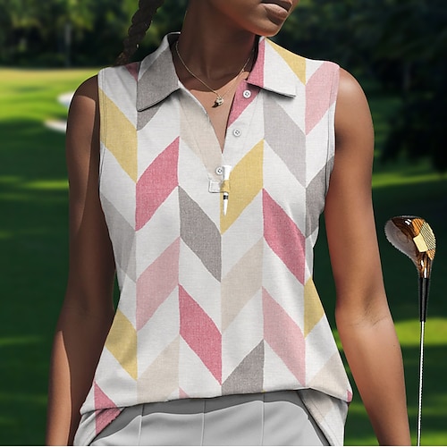 

Mulheres Camisa polo de caminhada Camisa de golfe Pólo de botões Respirável Secagem Rápida Pavio Humido Sem Manga Vestuário de golfe Roupas de golfe Normal Geometria Verão Tênis Golfe Pickleball