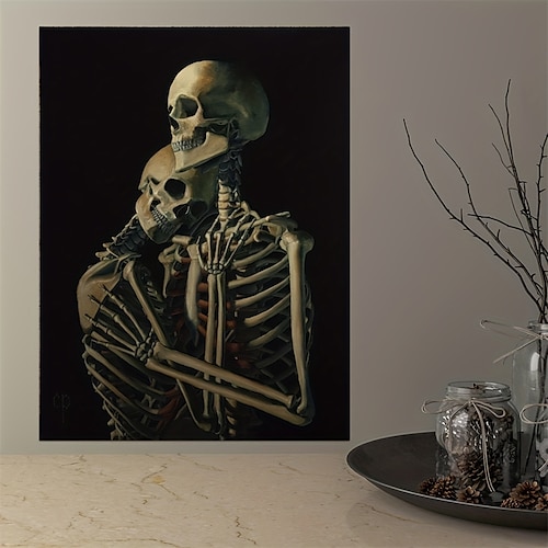 

tela de arte de parede de halloween abraçando casal estampas de caveira e fotos de pôsteres pintura em tecido decorativo para fotos de sala de estar sem moldura