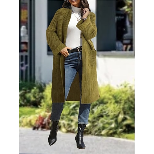 

Gilet Cardigan Maille Femme Crocheté Tricoter Tunique Poche Couleur unie Ouvrir le devant mode Décontractées Extérieur du quotidien manche longue Automne Hiver Rose Claire Vert S M L