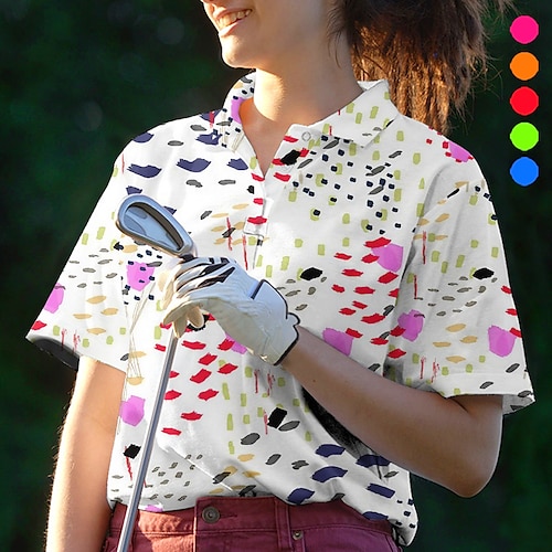 

Women's Polo Shirt Golf Apparel Golf Clothes Breathable Quick Dry Lightweight Short Sleeve T Shirt Top Geometry Printed Summer Tennis Golf Pickleball
