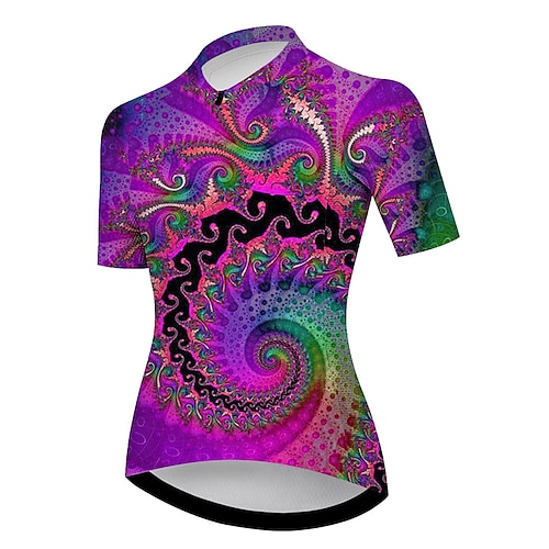 

21Grams Women's Cycling Jersey Short Sleeve Bike Top with 3 Rear Pockets Mountain Bike MTB Road Bike Cycling Breathable Quick Dry Moisture Wicking Reflective Strips Violet Green Graphic Sports