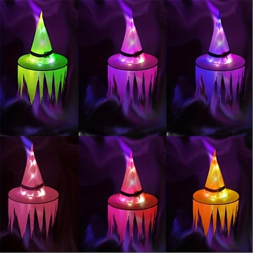 

Glowing Halloween Holiday LED Lights Hat Can Be Worn On The Head Or As A Pendant Witch Hat Garden Hotel Wedding Decoration Halloween Funny Tricky Supplies Halloween Shelf Display Halloween Party Supplies Trick Or Treat Silicone