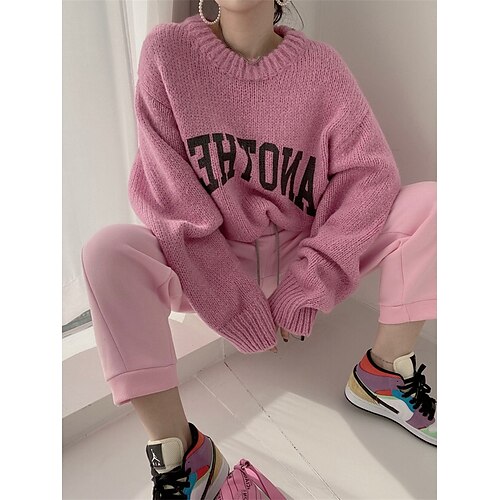 

Damen Pullover Strickwaren Gehäkelt Stricken überdimensional Buchstabe Rundhalsausschnitt Stilvoll Brautkleider schlicht Outdoor Täglich Sommer Herbst Weiß Rosa Grün Einheitsgröße