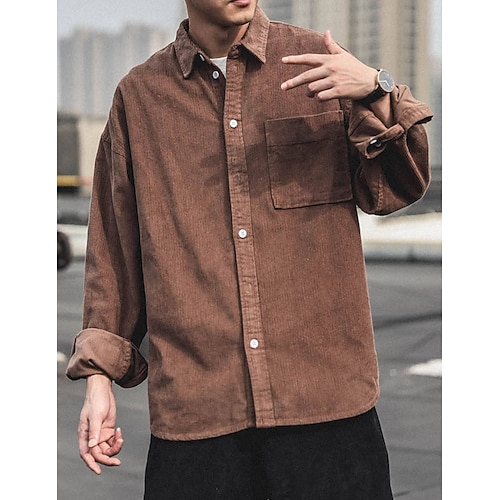  Per uomo Camicia di Velluto a Coste Giacca camicia Sopracamicia Semplice All'aperto Quotidiano Nero Caffè Grigio Manica Lunga Bavero Primavera & Autunno Abbigliamento Tasca
