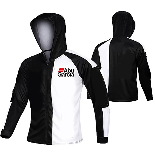 

Men's Fishing Shirt Hooded Outdoor UV Protection Breathable Waterproof Zipper Top Summer Spring Winter Fishing White/Black