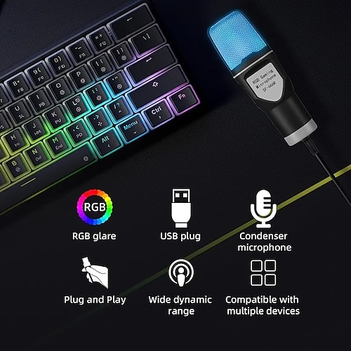 TONOR Micro PC Gaming RGB, USB Microphone Condensateur