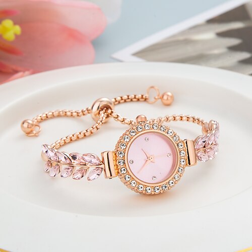 

Luxury Diamond Encrusted Round Ladies Quartz Watch Adjustable Feather Bracelet Watches for Women Quartz Watches High Quality Gift