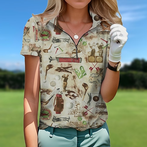 

Damen poloshirt Golfhemd Atmungsaktiv Schnelltrocknend Feuchtigkeitsableitung Kurzarm Golfbekleidung Golfkleidung Regular Fit Zip Bedruckt Sommer Tennis Golfspiel Pickleball