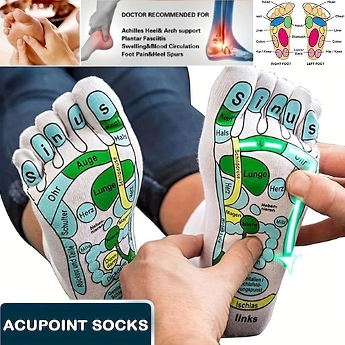 

1 par de calcetines de punto de acupuntura con 1 varilla de masaje, calcetines de reflexología de acupresión, calcetines de masaje de pies para aliviar los calcetines de fisioterapia cansados con