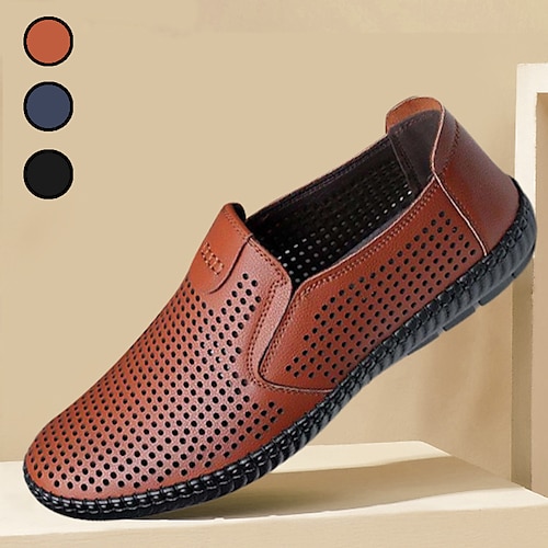 

Homme Mocassins et Slip On Chaussures décontractées pour hommes Chaussures en cuir Sandales confort Décontractées du quotidien Cuir Respirable Confortable Antidérapantes Noir Marron Eté Printemps