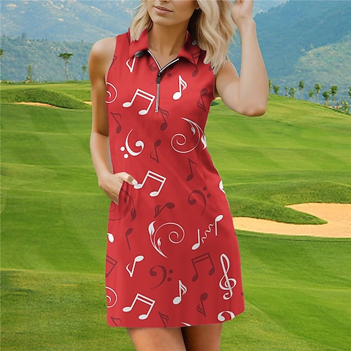 

Mulheres Vestido de tênis vestido de golfe Respirável Secagem Rápida Pavio Humido Sem Manga Vestidos roupa de tênis Zíper Estampado Verão Tênis Golfe Pickleball