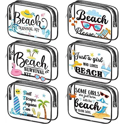 

6pcs PVC Transparent Beach Cosmetic Bag Outdoor Multi-functional Washing Storage Bag Airport Bag