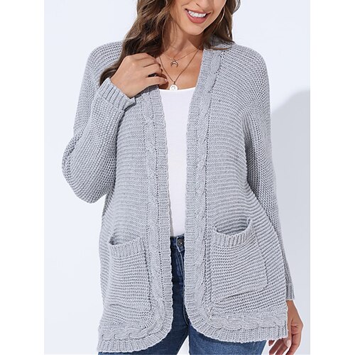 

Mulheres Sueter Cardigan Saltador Robusto Tricotar Bolsos Côr Sólida Abertura Frontal à moda Casual Ao ar livre Diário Verão Outono Preto Rosa S M L