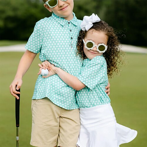 

Para Meninos Para Meninas Camisa polo de caminhada Camisa de golfe Pólo de botões Respirável Secagem Rápida Pavio Humido Manga Curta Vestuário de golfe Roupas de golfe Normal Botão Poá Árvores