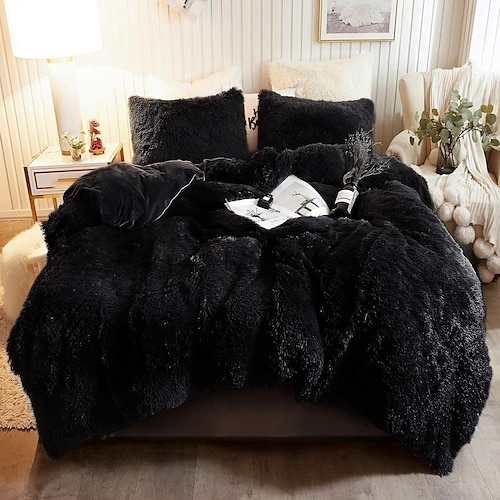 NEW! ~ MODERN ULTRA SOFT & PLUSH FLUFFY FUZZY GREY FAUX FUR SHAGGY  COMFORTER SET