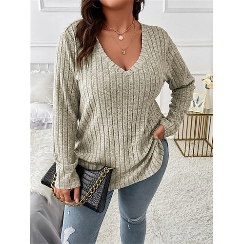 

Damen Pullover Strickwaren Gerippt Stricken überdimensional Feste Farbe V Ausschnitt Stilvoll Brautkleider schlicht Outdoor Täglich Herbst Winter Schwarz Armeegrün Braun XL